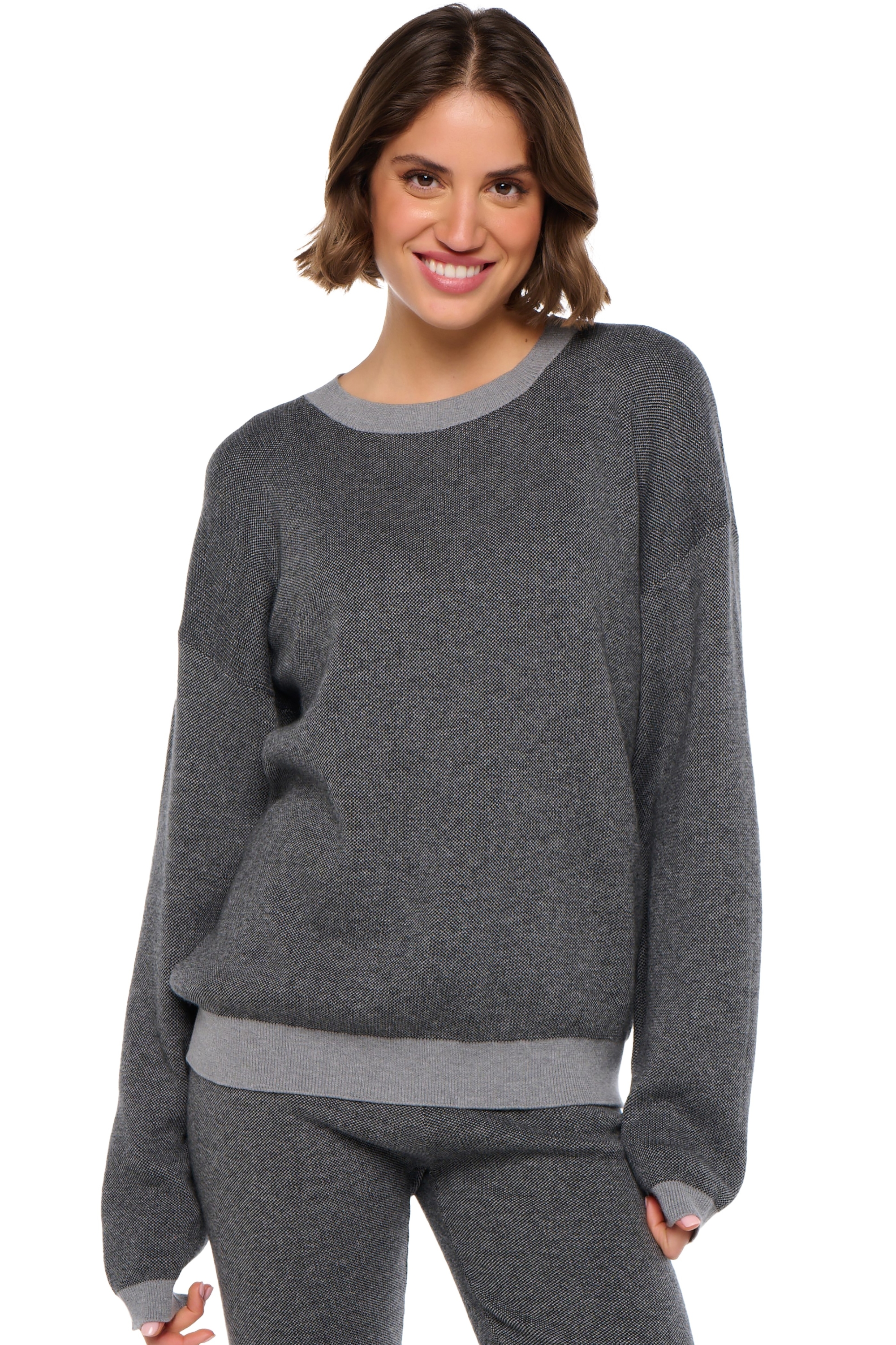 Cashmere & Cotton ladies cashmere cotton stormie black grey marl m